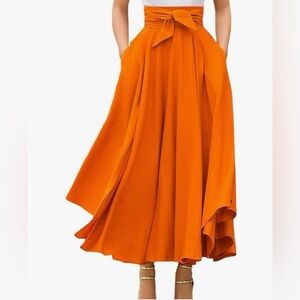 ORANGE LONG SKIRT Maxi Women's‎ Bow Tie Asymmetrical Bright OSU Cowboys Small